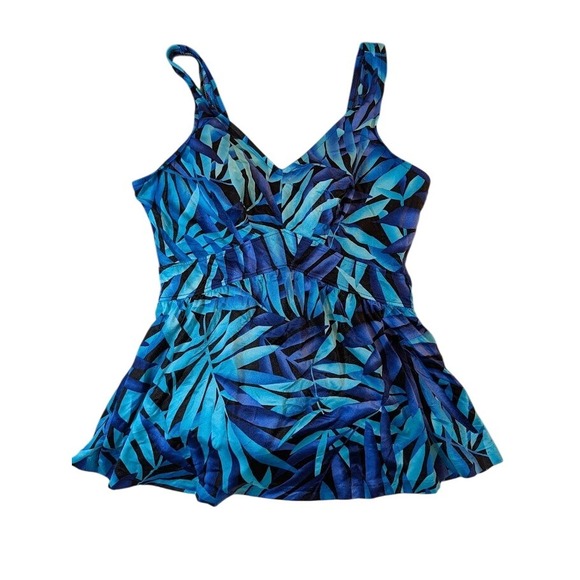 90's Maxine of Hollywood Women's Blue Print Swimsuit One Piece Plus Size 22W - Picture 1 of 8